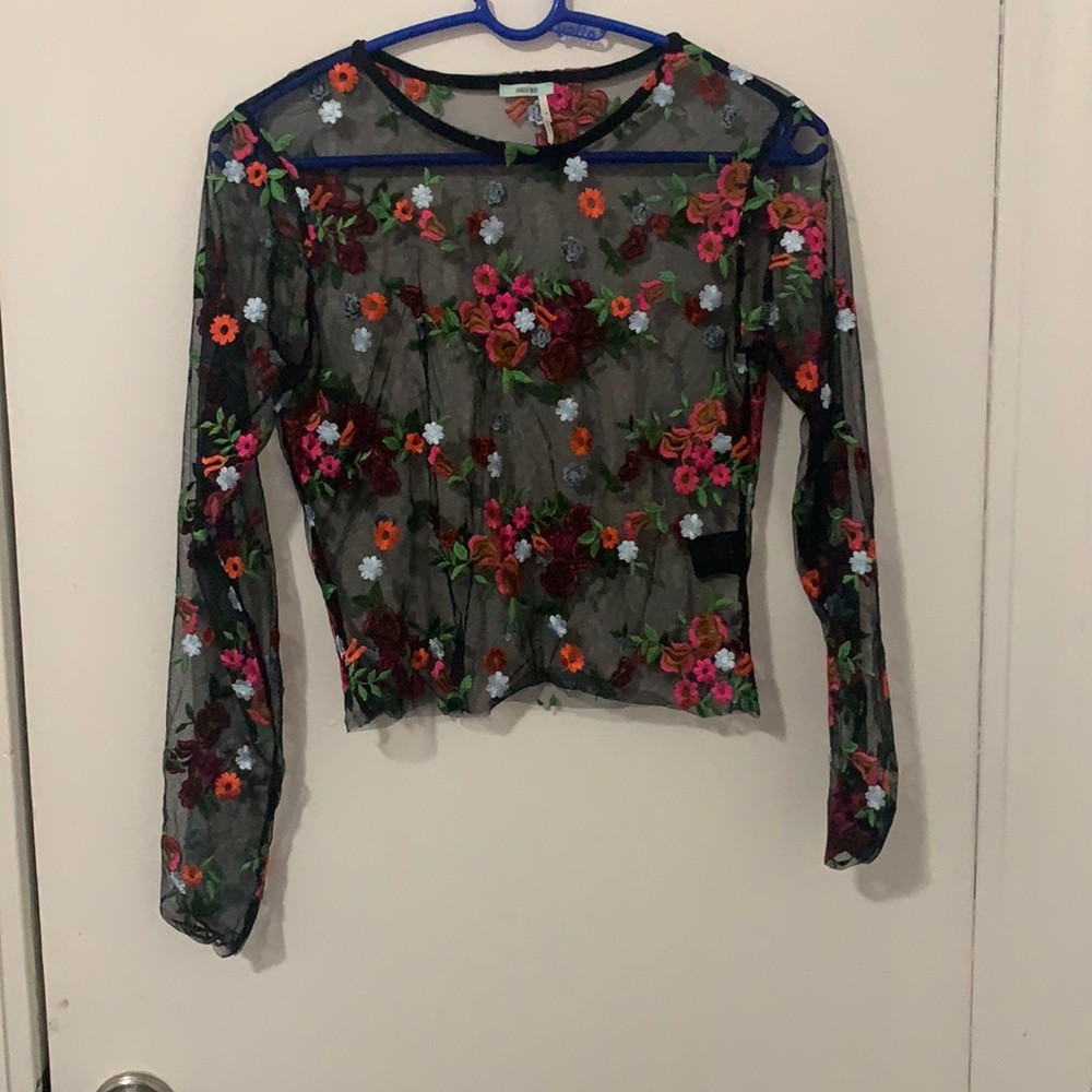 Kimchi Blue embroidered Floral Mesh Top S